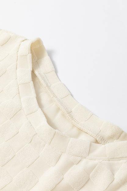 Modern Beige Textured Thumbhole Sleeve Top