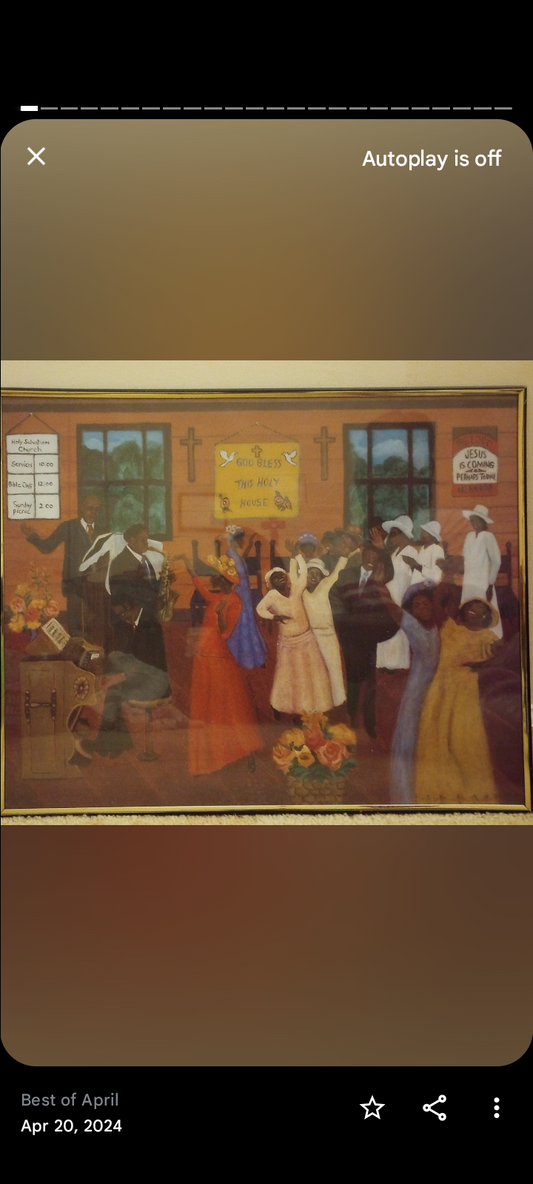 Colorful African American Church Service Painting - Early 20th Century Scene